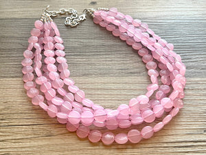 But a Dream Statement Necklace, chunky bib beaded jewelry, blush pink color block wedding bridesmaid acrylic bib jewelry light baby 5 strand