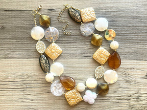 Luxe & Luxury OOAK statement Necklace, Brown gold tan resin Beaded Necklace, summer chunky champagne creamy jewelry