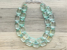 Load image into Gallery viewer, Ice Mint Big Beaded Statement Necklace, beaded jewelry, pink beaded necklace, light green necklace chunky beaded bib earrings