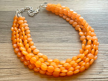 Load image into Gallery viewer, Orange Beaded Statement Necklace, beaded jewelry, orange jewelry, beaded wedding orange earrings bridesmaids, chunky bib