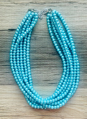 6 strand Braided Robins Egg Statement Necklace, aqua Blue pearl jewelry, Bridal Bridesmaid Wedding Jewelry, turquoise necklace