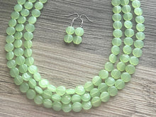 Load image into Gallery viewer, Honeydew Triple Strand statement necklace, round beaded chunky jewelry set, light green Bib silver earring mojito bridesmaid wedding