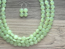 Load image into Gallery viewer, Honeydew Triple Strand statement necklace, round beaded chunky jewelry set, light green Bib silver earring mojito bridesmaid wedding