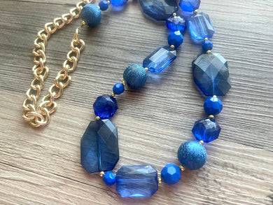 Creamy Bubble Ball long necklace, dark blue acrylic beaded statement necklace, everyday royal blue navy Midnight chunky layering necklace