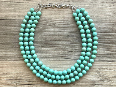 Turquoise Green Beaded Statement Necklace, beaded jewelry, light green jewelry, mint beaded necklace, green earrings necklace, chunky