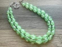 Load image into Gallery viewer, Green Grass Beaded Statement Necklace, beaded jewelry, green beaded necklace, light green necklace chunky beaded bib earrings