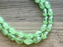 Load image into Gallery viewer, Green Grass Beaded Statement Necklace, beaded jewelry, green beaded necklace, light green necklace chunky beaded bib earrings