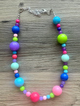 Load image into Gallery viewer, Jewel Tones Beaded Necklace, pink Jewelry, Chunky statement necklace, big beaded necklace, blush single blue green aqua lime green