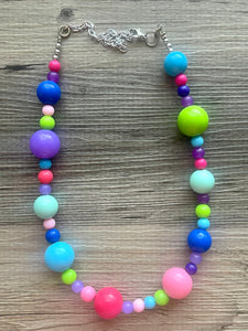 Jewel Tones Beaded Necklace, pink Jewelry, Chunky statement necklace, big beaded necklace, blush single blue green aqua lime green