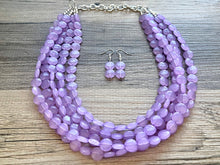 Load image into Gallery viewer, Lavender Beaded Statement Necklace, beaded jewelry, purple jewelry, beaded necklace, light purple earrings necklace, chunky bib 5 strand