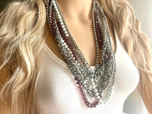 Load image into Gallery viewer, Ultimate Rockstar Statement Necklace, extra chunky rocker punk dramatic necklace, extra thick silver gray gunmetal glass beaded chain