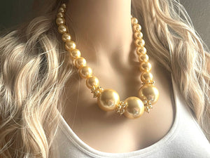 Honey Butter Statement Necklace yellow jewelry, chunky pearl champagne bib chunky necklace, pale yellow bubble necklace