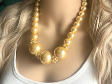 Load image into Gallery viewer, Honey Butter Statement Necklace yellow jewelry, chunky pearl champagne bib chunky necklace, pale yellow bubble necklace