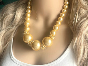 Honey Butter Statement Necklace yellow jewelry, chunky pearl champagne bib chunky necklace, pale yellow bubble necklace