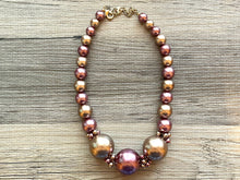 Load image into Gallery viewer, Purple &amp; Champagne Statement Necklace jewelry, chunky pearl champagne bib chunky necklace, pink magenta tan brown  bubble necklace