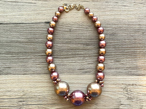 Purple & Champagne Statement Necklace jewelry, chunky pearl champagne bib chunky necklace, pink magenta tan brown  bubble necklace