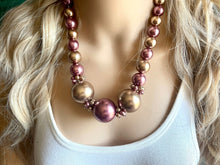 Load image into Gallery viewer, Purple &amp; Champagne Statement Necklace jewelry, chunky pearl champagne bib chunky necklace, pink magenta tan brown  bubble necklace