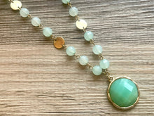 Load image into Gallery viewer, Vintage gold &amp; green gemstone Beaded long necklace, shiny beaded statement necklace, everyday metal chunky layering necklace acetate stones