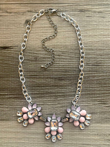 Crystal Statement Necklace, Rhinestone chunky necklace, Flower Pendant Jewelry lavender pink vintage chunky bridesmaid white