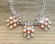 Load image into Gallery viewer, Crystal Statement Necklace, Rhinestone chunky necklace, Flower Pendant Jewelry lavender pink vintage chunky bridesmaid white