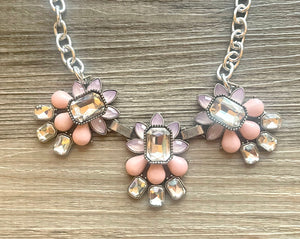 Crystal Statement Necklace, Rhinestone chunky necklace, Flower Pendant Jewelry lavender pink vintage chunky bridesmaid white