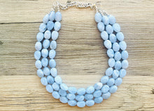 Load image into Gallery viewer, Chambray Double Strand Statement Necklace,  Chunky Periwinkle Oval Beaded Bib Jewelry earrings, sky blue jewelry set, baby blue jewelry