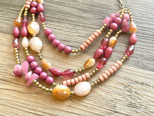 Load image into Gallery viewer, Pink 4 Strand Big Beaded Statement Necklace, pink Jewelry, crystal beaded necklace, pink bridesmaid necklace jewelry blush magenta gold