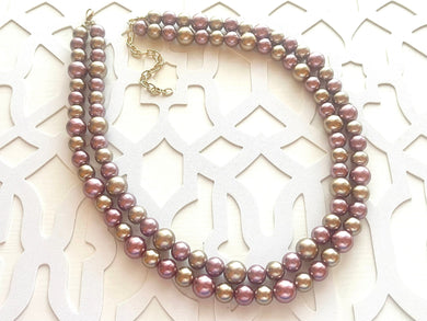 Purple & Champagne Statement Necklace jewelry, chunky pearl champagne bib chunky necklace, pink magenta tan brown gold bubble necklace