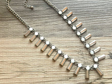 Load image into Gallery viewer, Geometric Statement Necklace, Chunky Spike Jewelry with Rhinestone Charms, silver statement necklace, chunky bib necklace white cream