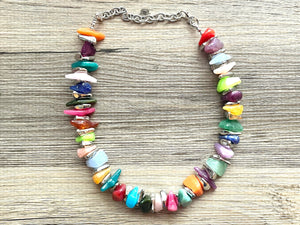 Rainbow Statement Necklace, Silver chunky necklace, mirror bib Jewelry geometric gray rainbow chunky bridesmaid