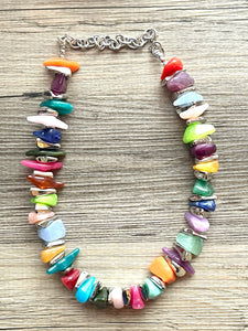 Rainbow Statement Necklace, Silver chunky necklace, mirror bib Jewelry geometric gray rainbow chunky bridesmaid