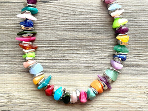 Rainbow Statement Necklace, Silver chunky necklace, mirror bib Jewelry geometric gray rainbow chunky bridesmaid