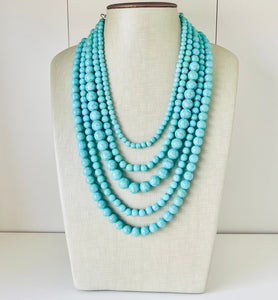 Turquoise Beaded statement necklace, extra chunky graduated bead blue green jewelry, turquoise long necklace jewelry, green earrings