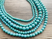 Load image into Gallery viewer, Turquoise Beaded statement necklace, extra chunky graduated bead blue green jewelry, turquoise long necklace jewelry, green earrings