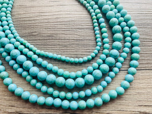 Turquoise Beaded statement necklace, extra chunky graduated bead blue green jewelry, turquoise long necklace jewelry, green earrings