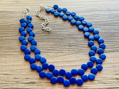 Royal Blue 2 Strand Statement Necklace, Chunky Jewelry Big Beaded Necklace, dark blue Necklace, geometric zig zag bubble round earrings