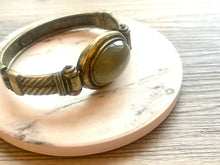 Load image into Gallery viewer, Olive &amp; Gold Braided Statement bracelet, lever gold vintage bracelet, gold bronze beaded jewelry, chunky rhinestone jewelry