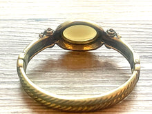 Load image into Gallery viewer, Olive &amp; Gold Braided Statement bracelet, lever gold vintage bracelet, gold bronze beaded jewelry, chunky rhinestone jewelry