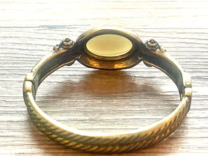 Olive & Gold Braided Statement bracelet, lever gold vintage bracelet, gold bronze beaded jewelry, chunky rhinestone jewelry