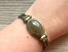 Load image into Gallery viewer, Olive &amp; Gold Braided Statement bracelet, lever gold vintage bracelet, gold bronze beaded jewelry, chunky rhinestone jewelry