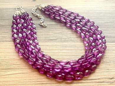 Purple Glimmer Grape Statement Necklace, Chunky Five Strand Jewelry, purple necklace silver necklace, dark eggplant bib necklace