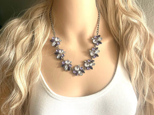 Crystal Statement Necklace, Rhinestone chunky necklace, Flower Pendant Jewelry lavender white black vintage chunky bridesmaid jewelry