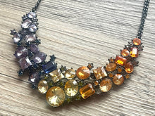 Load image into Gallery viewer, Crystal Statement Necklace, Rhinestone chunky necklace, Flower Pendant Jewelry RAINBOW vintage chunky bridesmaid jewelry Colorful