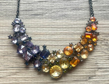 Load image into Gallery viewer, Crystal Statement Necklace, Rhinestone chunky necklace, Flower Pendant Jewelry RAINBOW vintage chunky bridesmaid jewelry Colorful