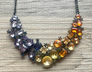 Crystal Statement Necklace, Rhinestone chunky necklace, Flower Pendant Jewelry RAINBOW vintage chunky bridesmaid jewelry Colorful