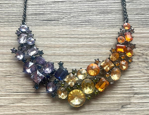 Crystal Statement Necklace, Rhinestone chunky necklace, Flower Pendant Jewelry RAINBOW vintage chunky bridesmaid jewelry Colorful