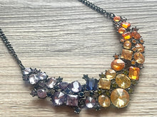 Load image into Gallery viewer, Crystal Statement Necklace, Rhinestone chunky necklace, Flower Pendant Jewelry RAINBOW vintage chunky bridesmaid jewelry Colorful