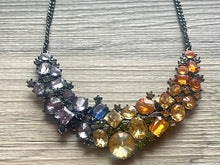 Load image into Gallery viewer, Crystal Statement Necklace, Rhinestone chunky necklace, Flower Pendant Jewelry RAINBOW vintage chunky bridesmaid jewelry Colorful