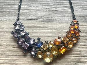 Crystal Statement Necklace, Rhinestone chunky necklace, Flower Pendant Jewelry RAINBOW vintage chunky bridesmaid jewelry Colorful