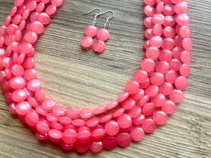 But a Dream Statement Necklace, Bubblegum Pink chunky bib beaded jewelry, color block wedding bridesmaid acrylic bib jewelry 5 strand